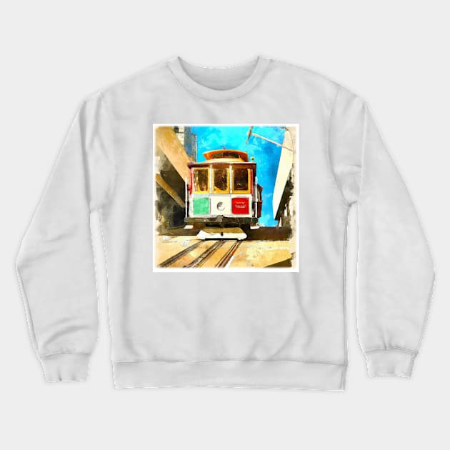 Watercolor San Francisco Cable Car Crewneck Sweatshirt by Starbase79